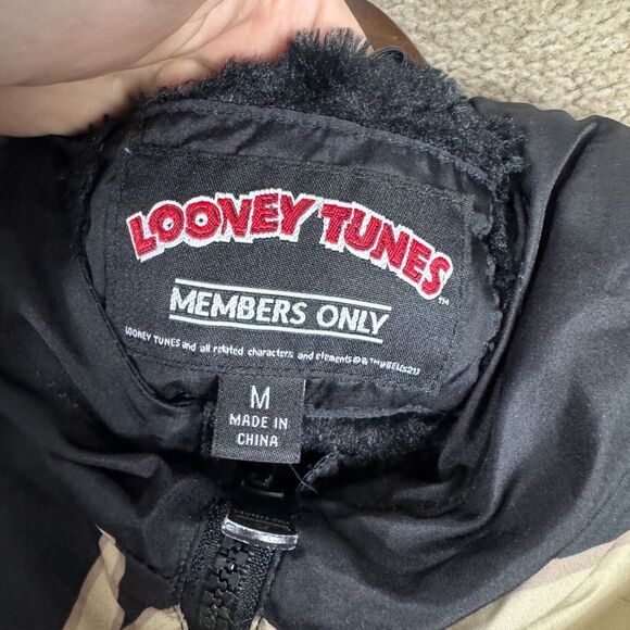 Space Jam Looney Tunes Jacket Men’s  Medium Black Lola Bunny Hooded Members Only - Picture 7 of 11